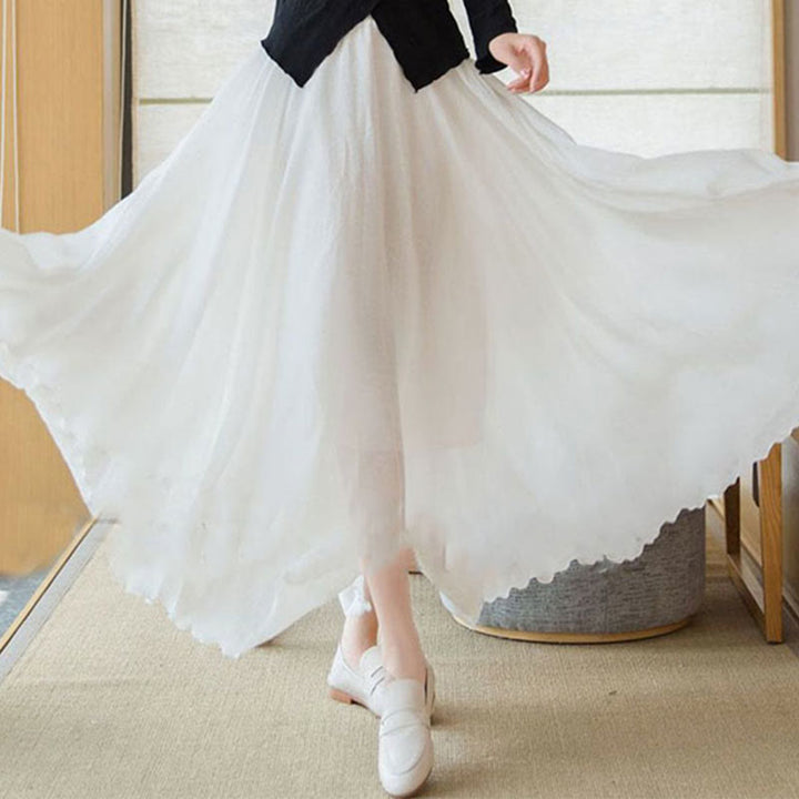 Buddha Stones Einfarbiger Leinenrock mit hohem elastischem Bund - image 18