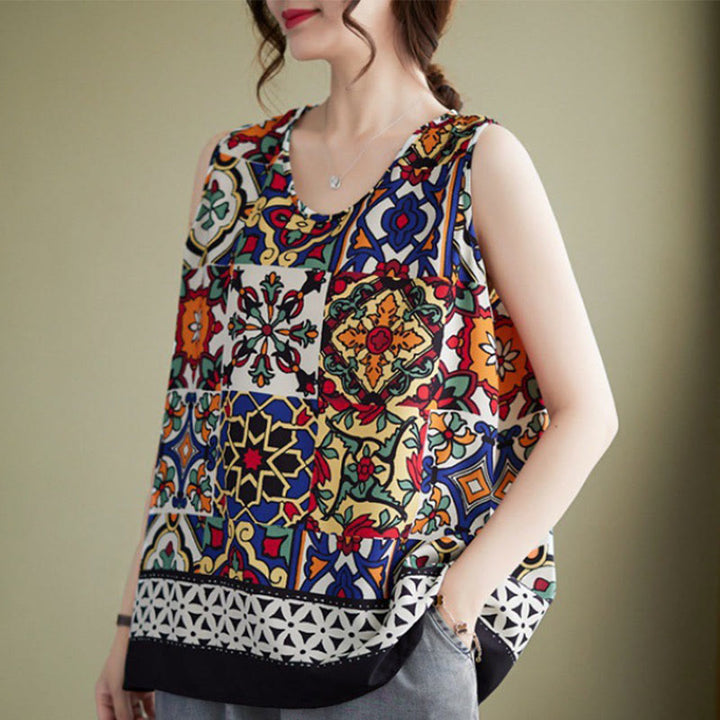 Buddha Stones Ethnisches Geometrie Print Rundhals Tank Top