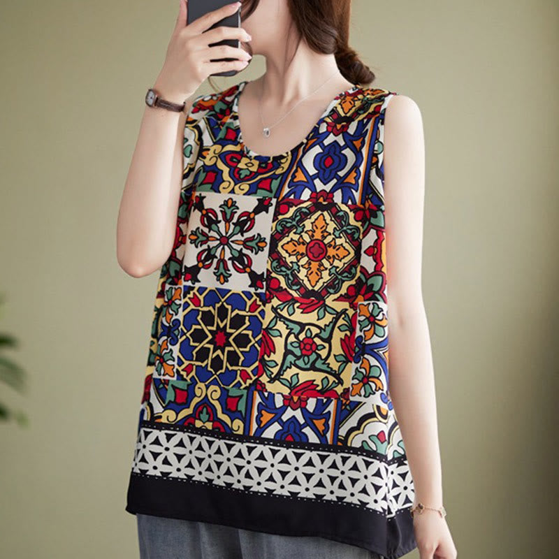 Buddha Stones Ethnisches Geometrie Print Rundhals Tank Top