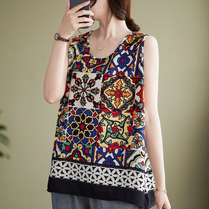 Buddha Stones Ethnisches Geometrie Print Rundhals Tank Top