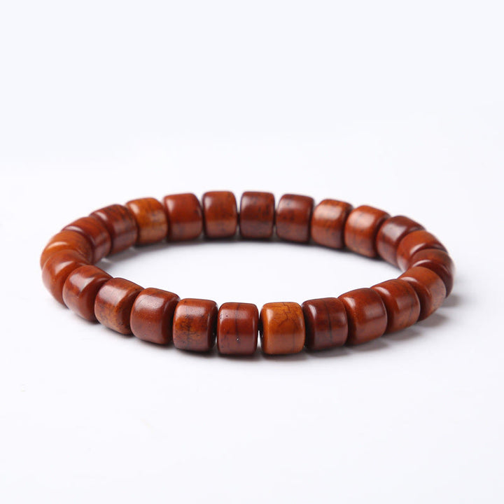 Buddha Stones Tibetische Knochenperlen Dreiäugige Dzi-Perle Schafshorn Roter Achat Stärkearmband
