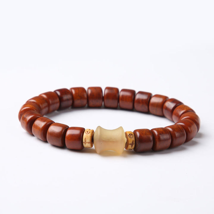 Buddha Stones Tibetischer Yak-Knochen Dreiäugige Dzi-Perle Schafshorn Roter Achat Kraft Armband