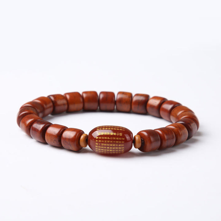 Buddha Stones Tibetischer Yak-Knochen Dreiäugige Dzi-Perle Schafshorn Roter Achat Kraft Armband