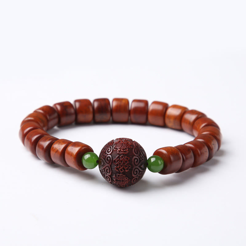 Buddha Stones Tibetischer Yak-Knochen Dreiäugige Dzi-Perle Schafshorn Roter Achat Kraft Armband