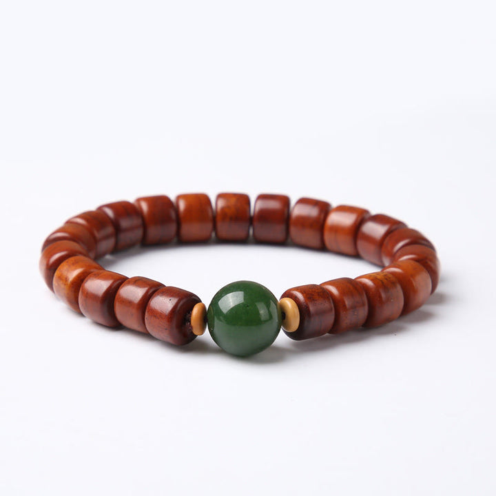 Buddha Stones Tibetischer Yak-Knochen Dreiäugige Dzi-Perle Schafshorn Roter Achat Kraft Armband