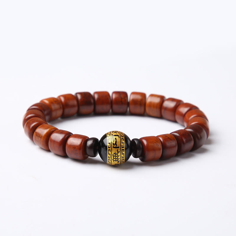 Buddha Stones Tibetische Knochenperlen Dreiäugige Dzi-Perle Schafshorn Roter Achat Stärkearmband