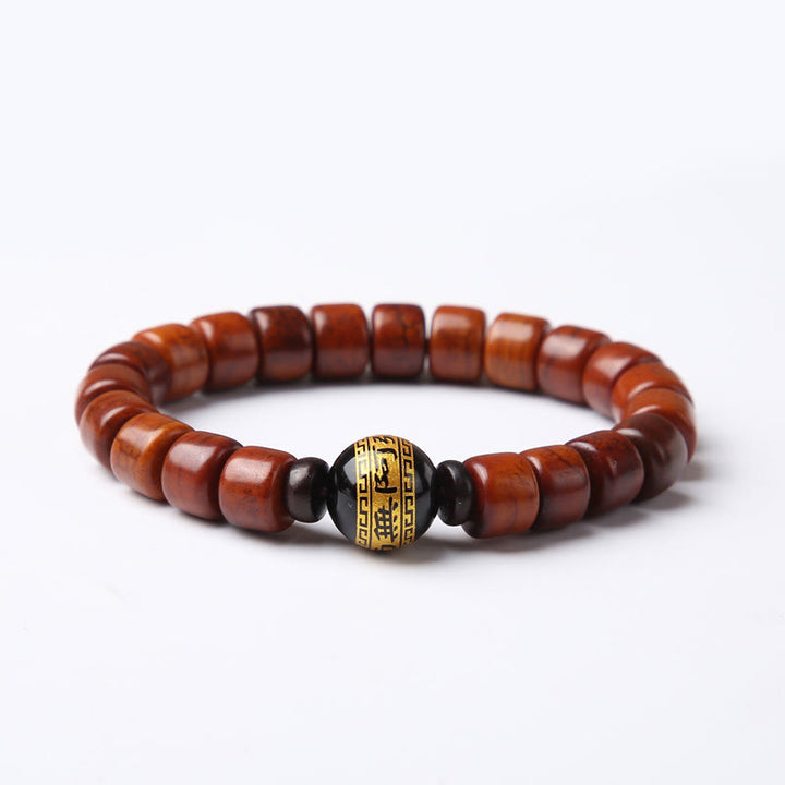 Buddha Stones Tibetische Knochenperlen Dreiäugige Dzi-Perle Schafshorn Roter Achat Stärkearmband