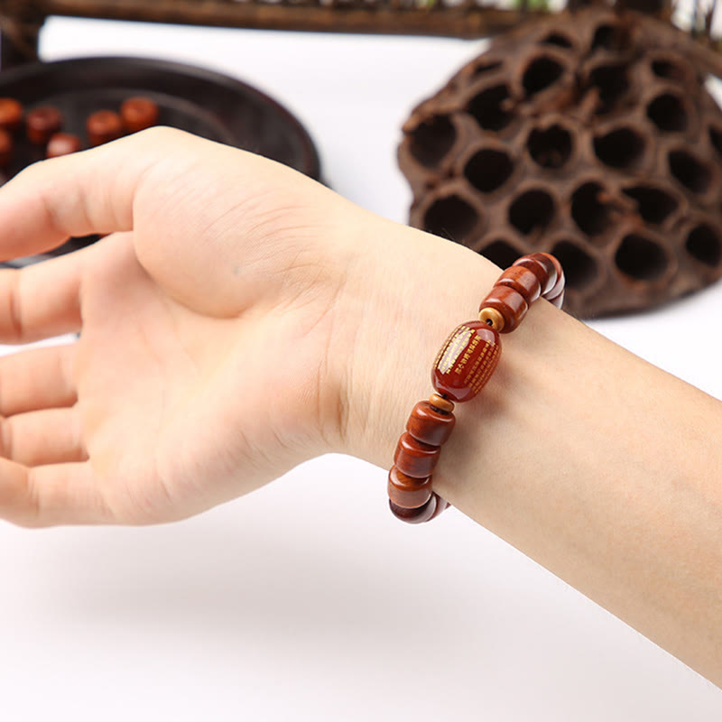 Buddha Stones Tibetischer Yak-Knochen Dreiäugige Dzi-Perle Schafshorn Roter Achat Kraft Armband