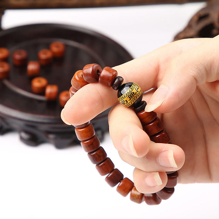 Buddha Stones Tibetische Knochenperlen Dreiäugige Dzi-Perle Schafshorn Roter Achat Stärkearmband