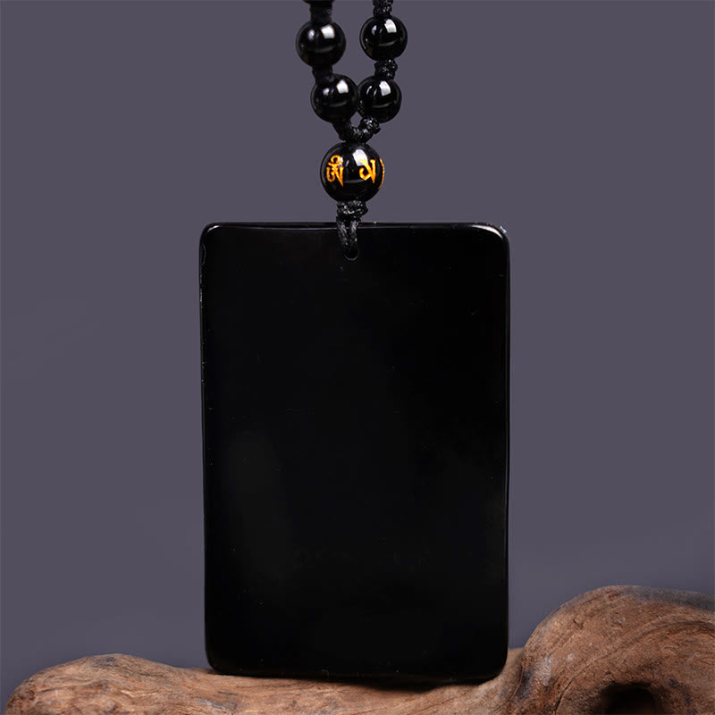 Buddha Stones Halskettenanhänger aus schwarzem Obsidian mit Guan-Gong-Amulett und Gravur – Symbol der Stärke - image 4