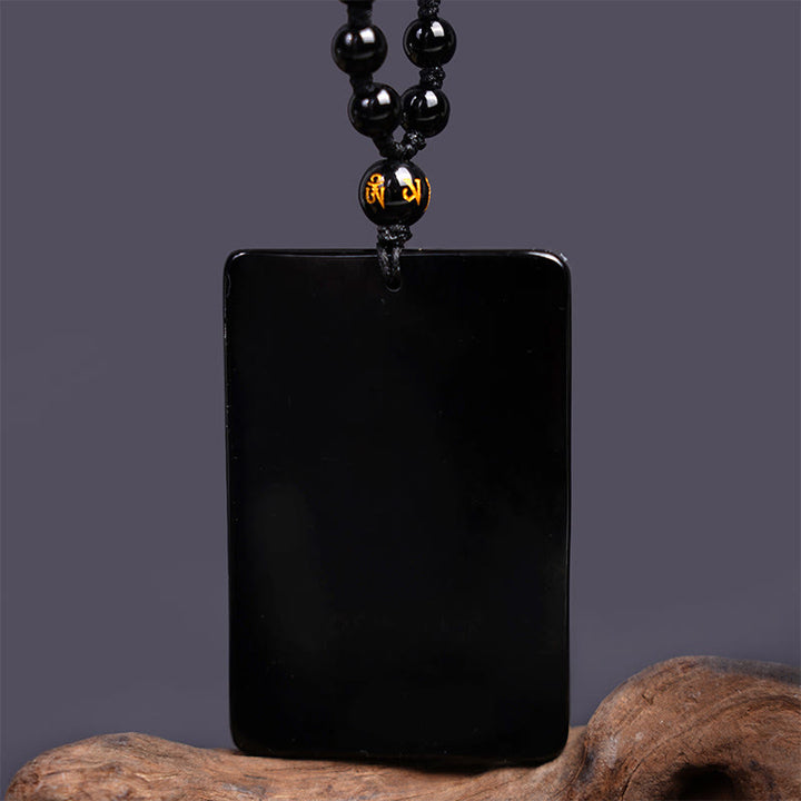 Buddha Stones Halskettenanhänger aus schwarzem Obsidian mit Guan-Gong-Amulett und Gravur – Symbol der Stärke - image 4