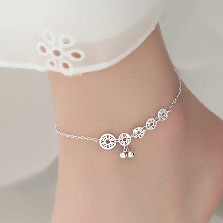 Buddha Stones 925 Sterling Silber Kupfermünzen Glocken Schutz Metall Fußkettchen - image 3