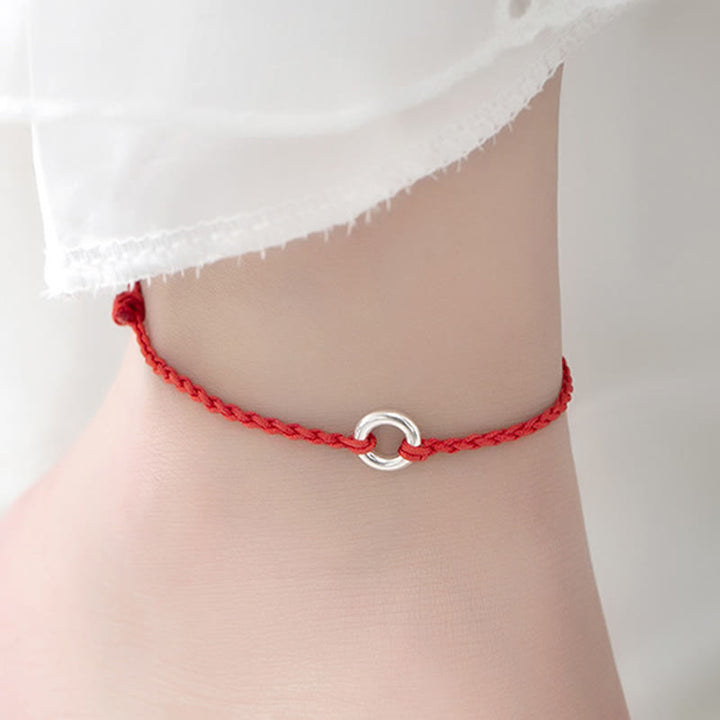 Buddha Stones 925 Sterling Silber Friedensschnalle Glücksfaden Geflochtenes Seil Fußkettchen - image 5