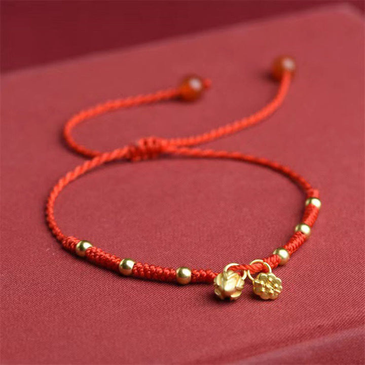 Buddha Stones Lotus Pod Charm Glücksfaden Seil Fußkettchen