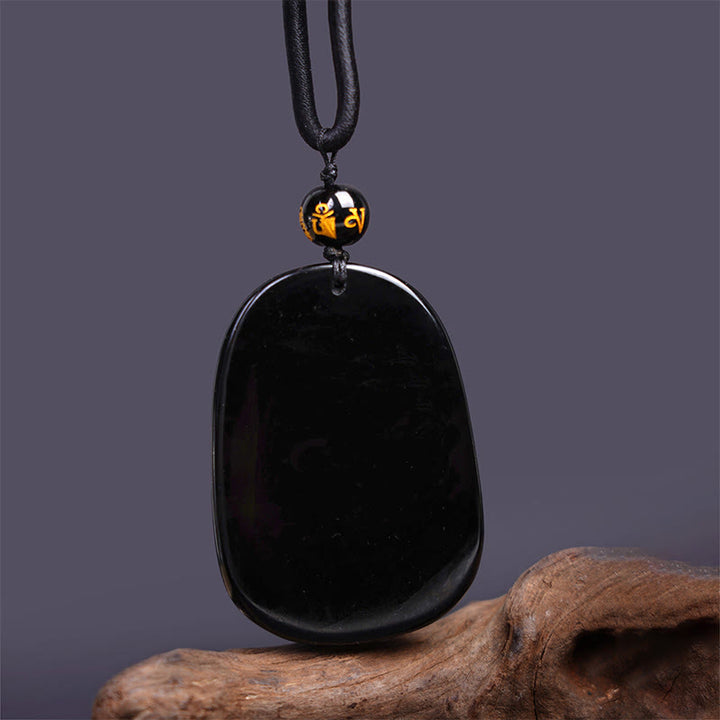 Buddha Stones Halskettenanhänger mit Drachenmotiv aus schwarzem Obsidian – Glücksbringer - image 4