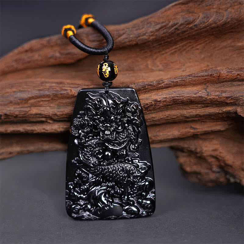 Buddha Stones Halskettenanhänger mit Drachenmotiv aus schwarzem Obsidian – Glücksbringer - image 13