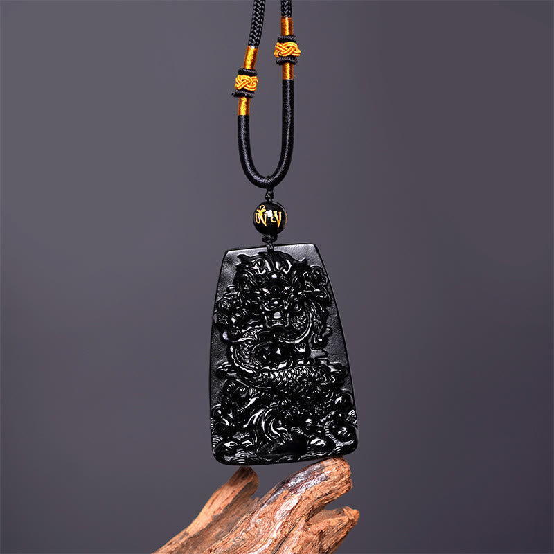 Buddha Stones Halskettenanhänger mit Drachenmotiv aus schwarzem Obsidian – Glücksbringer - image 9