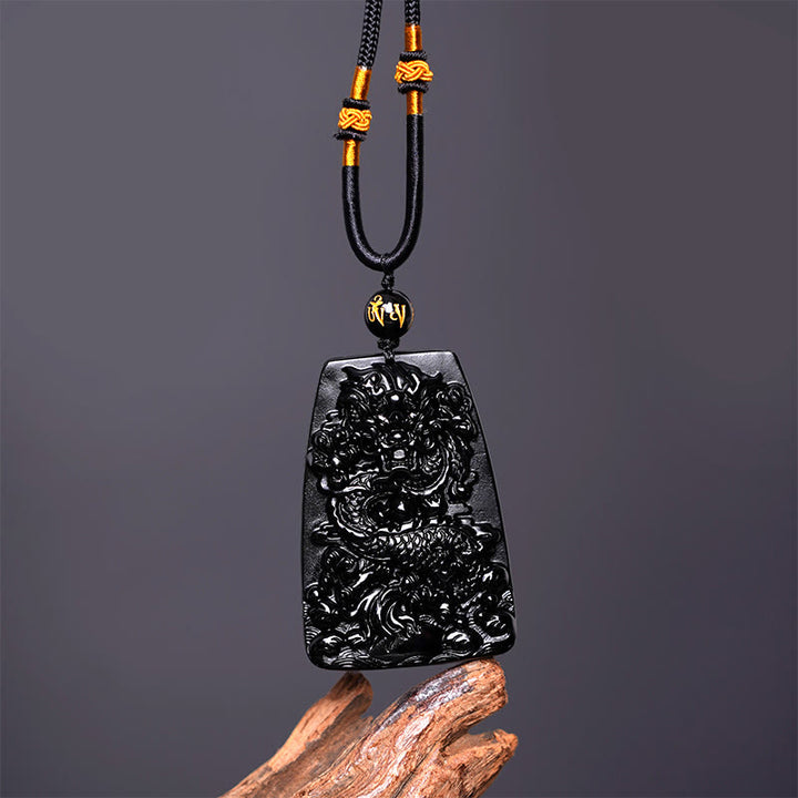 Buddha Stones Halskettenanhänger mit Drachenmotiv aus schwarzem Obsidian – Glücksbringer - image 9