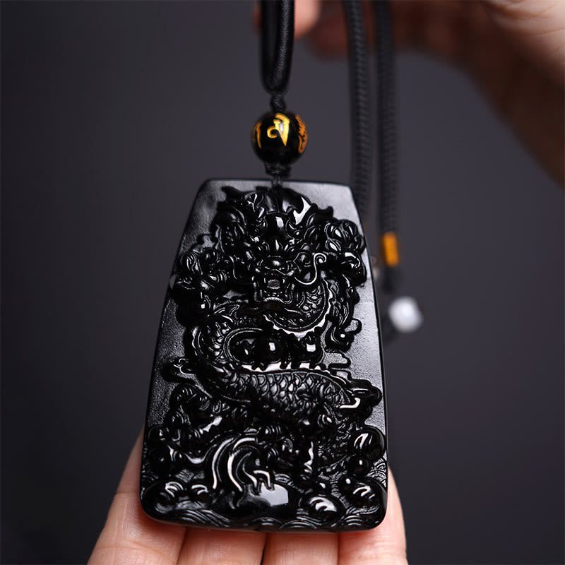 Buddha Stones Halskettenanhänger mit Drachenmotiv aus schwarzem Obsidian – Glücksbringer - image 10