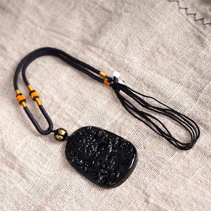 Buddha Stones Halskettenanhänger mit Drachenmotiv aus schwarzem Obsidian – Glücksbringer - image 5
