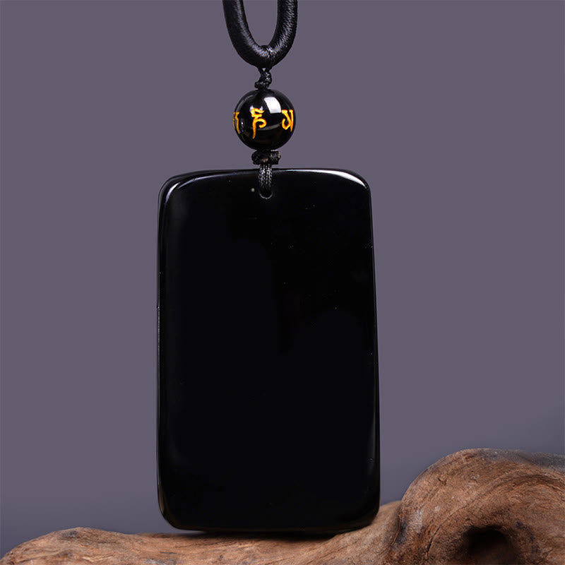 Buddha Stones Rechteckiger Drachenanhänger aus natürlichem schwarzem Obsidian mit Gravur – ein Symbol für Erfolg an einer Halskette - image 4