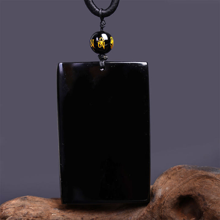 Buddha Stones Rechteckiger Drachenanhänger aus natürlichem schwarzem Obsidian mit Gravur – ein Symbol für Erfolg an einer Halskette - image 14
