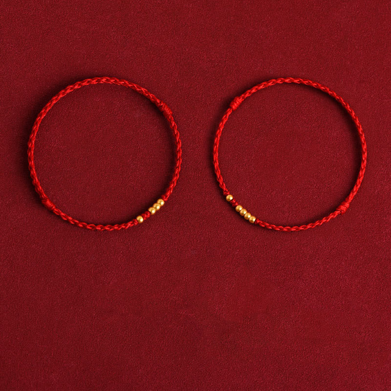 Buddha Stones 999 Goldperlen Glück geflochtenes Schutz-Paar-Armband - Rotes Seil (Ein- und Vier-Goldperlen und Ein- und Drei-Goldperlen) - 24 cm - image 17