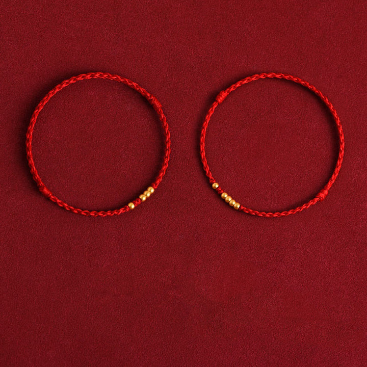 Buddha Stones 999 Goldperlen Glück geflochtenes Schutz-Paar-Armband - Rotes Seil (Ein- und Vier-Goldperlen und Ein- und Drei-Goldperlen) - 24 cm - image 17