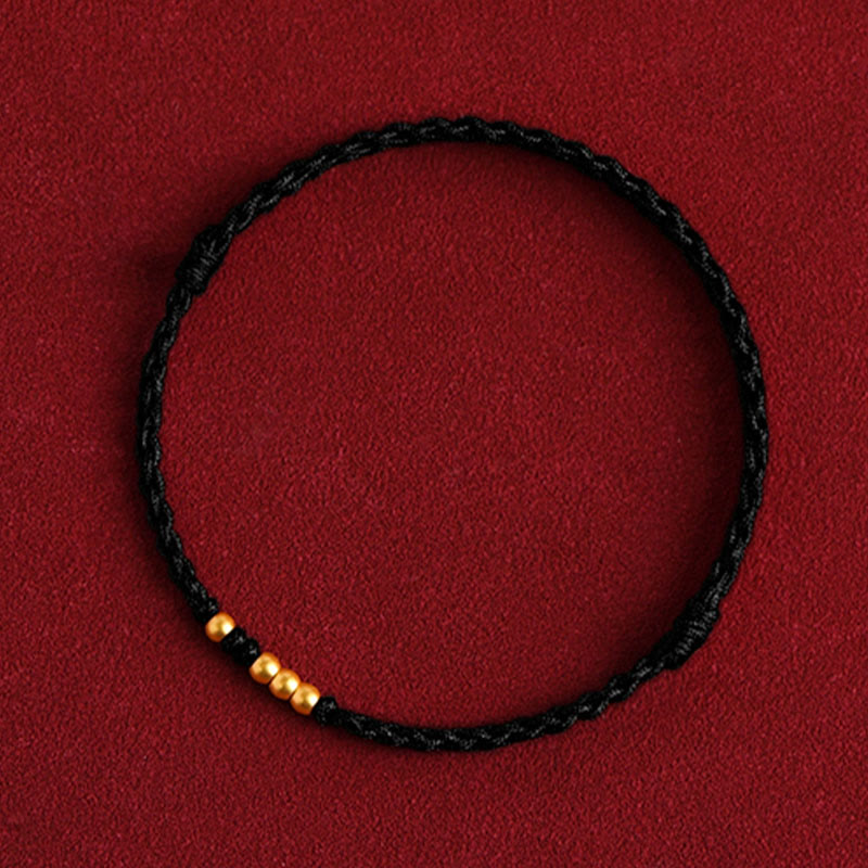 Buddha Stones 999 Goldperlen Glück geflochtenes Schutz-Paar-Armband - Schwarzes Seil (mit einer und drei goldenen Perlen) - 24 cm - image 15