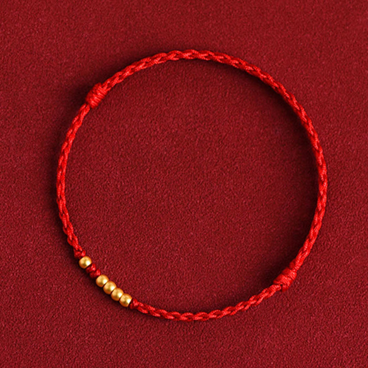 Buddha Stones 999 Goldperlen Glück geflochtenes Schutz-Paar-Armband - Rotes Seil (Ein und Vier Goldperlen) - 24 cm - image 9