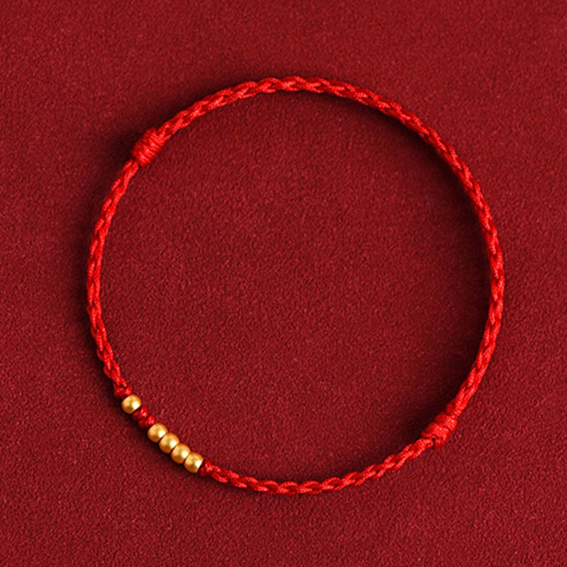 Buddha Stones 999 Goldperlen Glück geflochtenes Schutz-Paar-Armband - Rotes Seil (Ein und Vier Goldperlen) - 24 cm - image 9