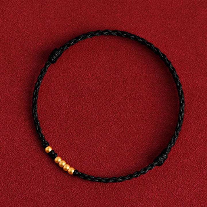 Buddha Stones 999 Goldperlen Glück geflochtenes Schutz-Paar-Armband - Schwarzes Seil (mit einer und vier goldenen Perlen) - 24 cm - image 16