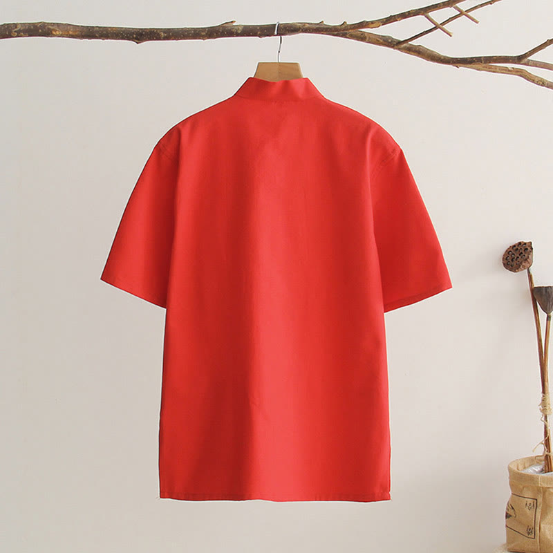 Buddha Stones Chinesischer Froschknopf Tang Anzug Herren Kurzarm Baumwollhemd mit Taschen - image 15