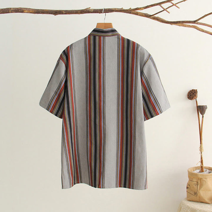 Buddha Stones Chinesischer Froschknopf Tang Anzug Herren Kurzarm Baumwollhemd mit Taschen - image 25