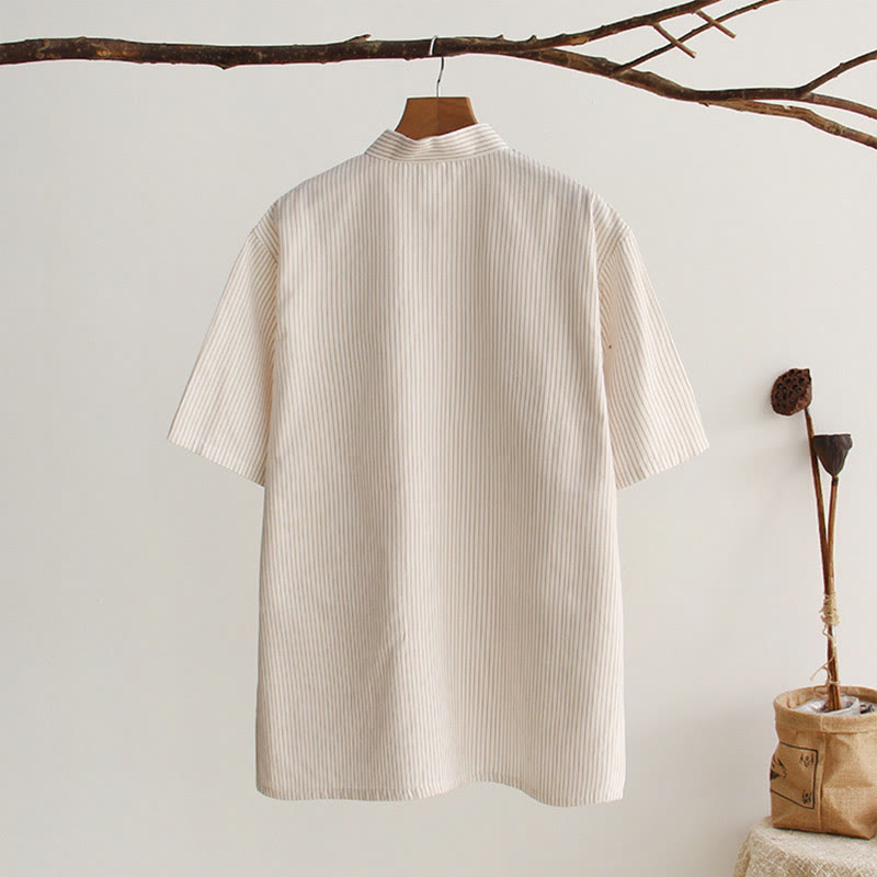 Buddha Stones Chinesischer Froschknopf Tang Anzug Herren Kurzarm Baumwollhemd mit Taschen - image 21