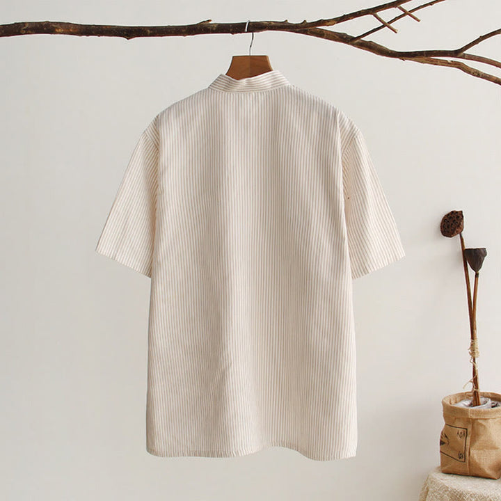 Buddha Stones Chinesischer Froschknopf Tang Anzug Herren Kurzarm Baumwollhemd mit Taschen - image 21