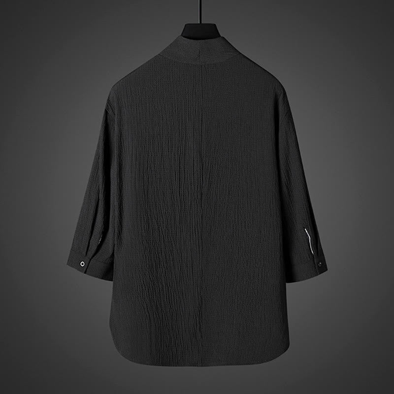 Buddha Stones Lässiges Herrenhemd mit V-Ausschnitt und Dreiviertelärmeln - image 7