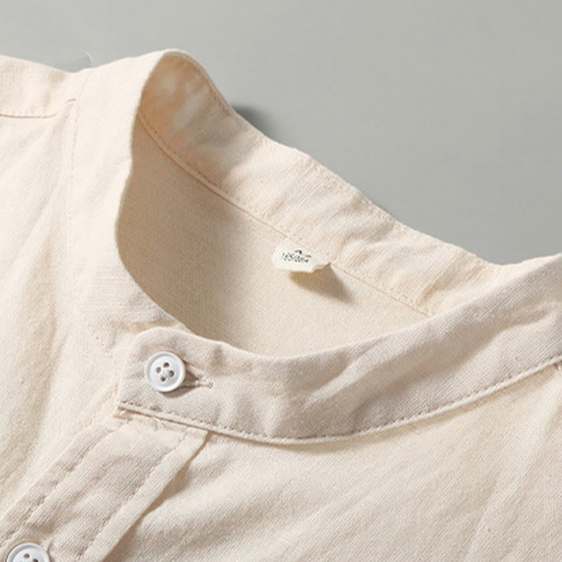 Buddha Stones Sommer Herren Kurzarm Knopfleiste Baumwoll-Leinen-Hemd - image 7