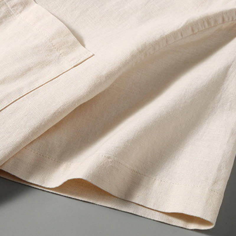 Buddha Stones Sommer Herren Kurzarm Knopfleiste Baumwoll-Leinen-Hemd - image 10