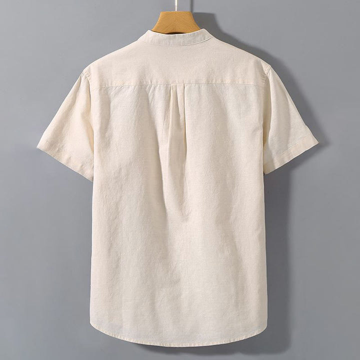 Buddha Stones Sommer Herren Kurzarm Knopfleiste Baumwoll-Leinen-Hemd - image 6