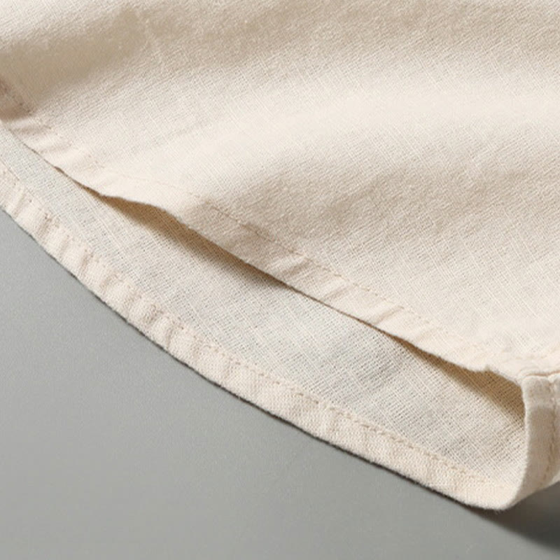 Buddha Stones Sommer Herren Kurzarm Knopfleiste Baumwoll-Leinen-Hemd - image 13