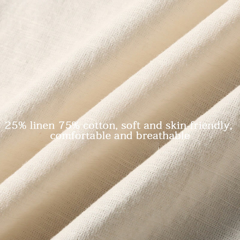 Buddha Stones Sommer Herren Kurzarm Knopfleiste Baumwoll-Leinen-Hemd - image 15