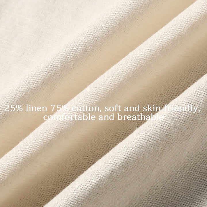 Buddha Stones Sommer Herren Kurzarm Knopfleiste Baumwoll-Leinen-Hemd - image 15