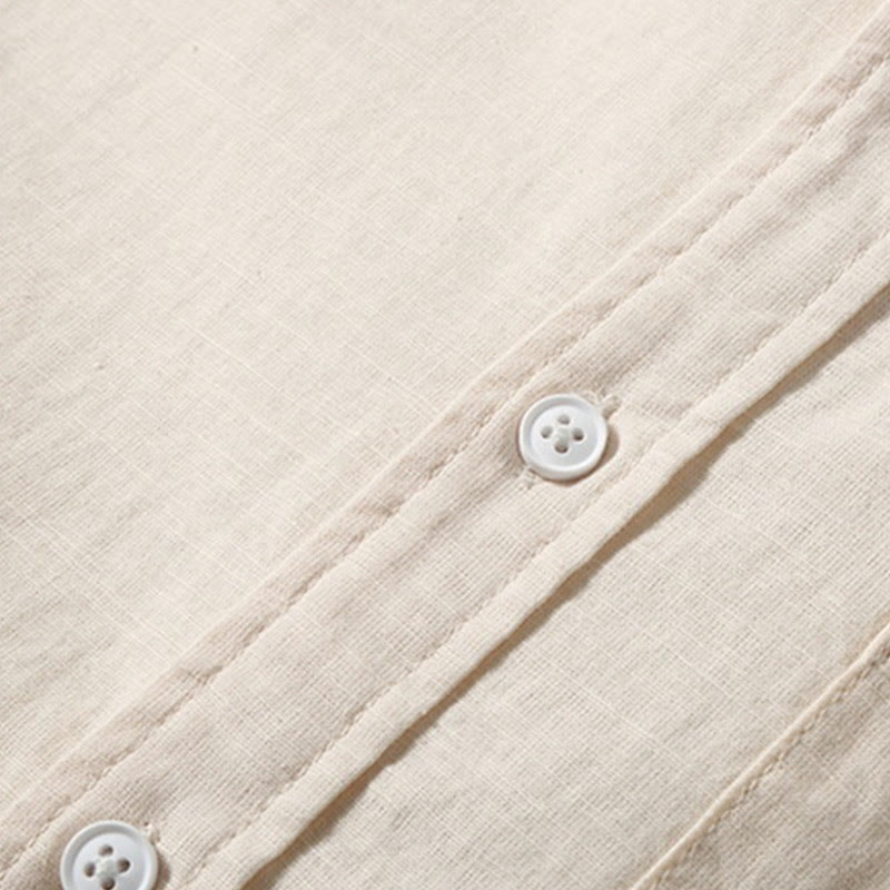 Buddha Stones Sommer Herren Kurzarm Knopfleiste Baumwoll-Leinen-Hemd - image 11