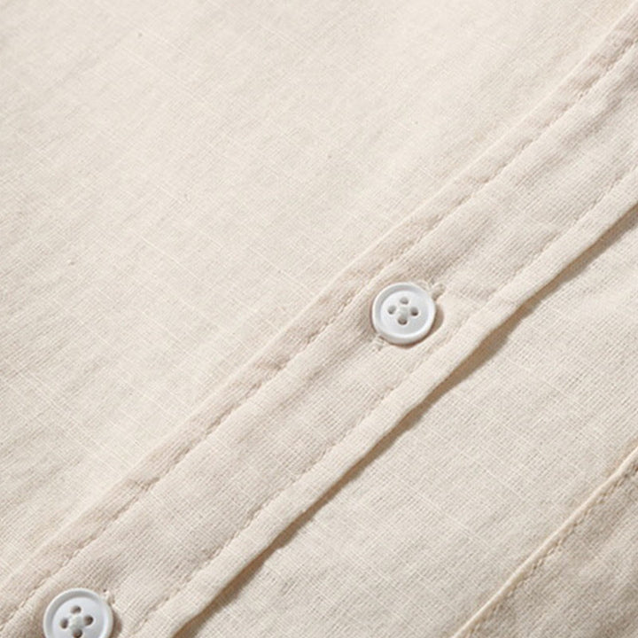 Buddha Stones Sommer Herren Kurzarm Knopfleiste Baumwoll-Leinen-Hemd - image 11