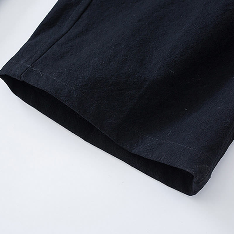 Buddha Stones Traditioneller Frosch-Knopf-Tang-Anzug Baumwolle Halbarm-Oberteile Hosen Kleidung Herren Set - image 12