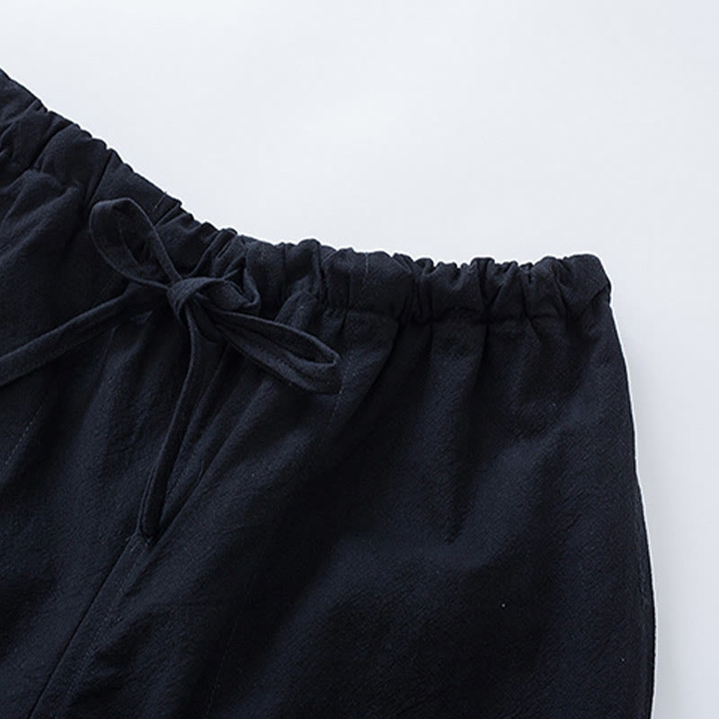 Buddha Stones Traditioneller Frosch-Knopf-Tang-Anzug Baumwolle Halbarm-Oberteile Hosen Kleidung Herren Set - image 11