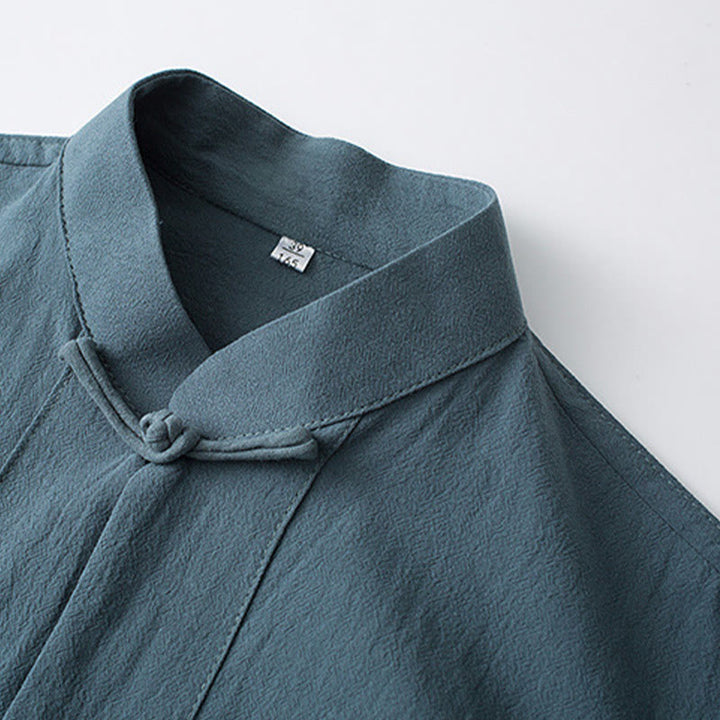 Buddha Stones Traditioneller Frosch-Knopf-Tang-Anzug Baumwolle Halbarm-Oberteile Hosen Kleidung Herren Set - image 1