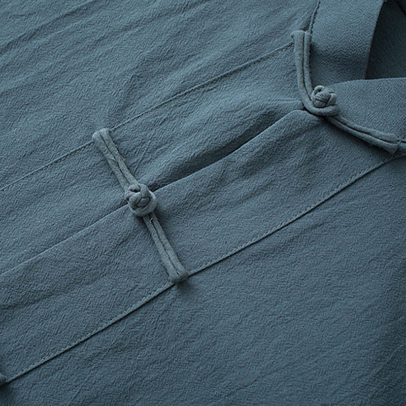 Buddha Stones Traditioneller Frosch-Knopf-Tang-Anzug Baumwolle Halbarm-Oberteile Hosen Kleidung Herren Set - image 2