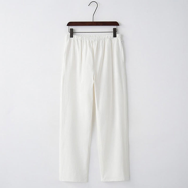 Buddha Stones Herren Freizeithosen aus einfarbiger Baumwoll-Leinen-Mischung mit Kordelzug und Taschen - Weiß - US/ UK/AU44, EU54 (4XL)  - image 9